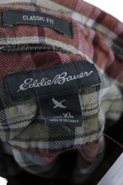 Eddie Bauer Mens Beige Plaid Cotton Long Sleeve Button-Down Shirt Size XL