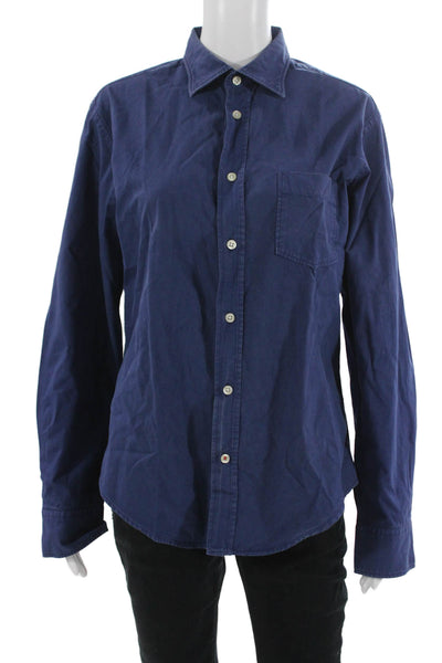 Hartford Mens Dark Blue Cotton Point Collar Button Up Long Sleeve Size M