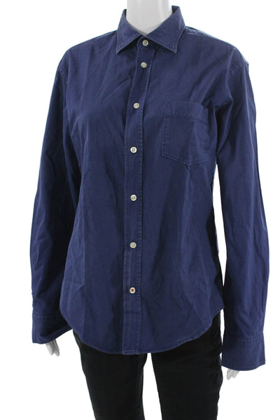 Hartford Mens Dark Blue Cotton Point Collar Button Up Long Sleeve Size M