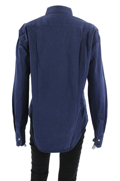 Hartford Mens Dark Blue Cotton Point Collar Button Up Long Sleeve Size M