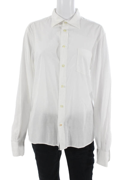 Hartford Mens Point Collar Button-Up White Cotton Long Sleeve Classic Size M