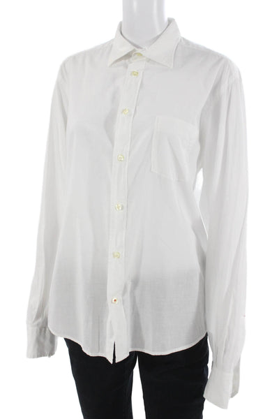 Hartford Mens Point Collar Button-Up White Cotton Long Sleeve Classic Size M