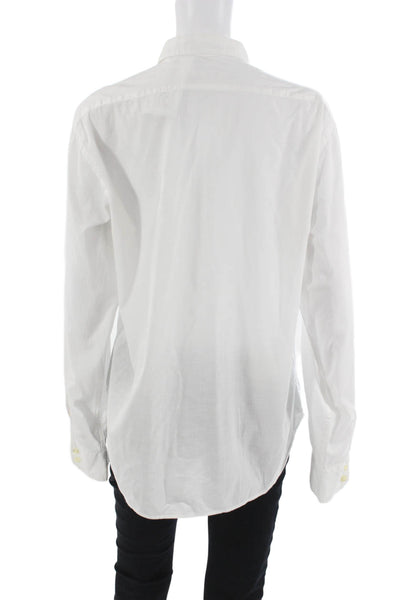 Hartford Mens Point Collar Button-Up White Cotton Long Sleeve Classic Size M