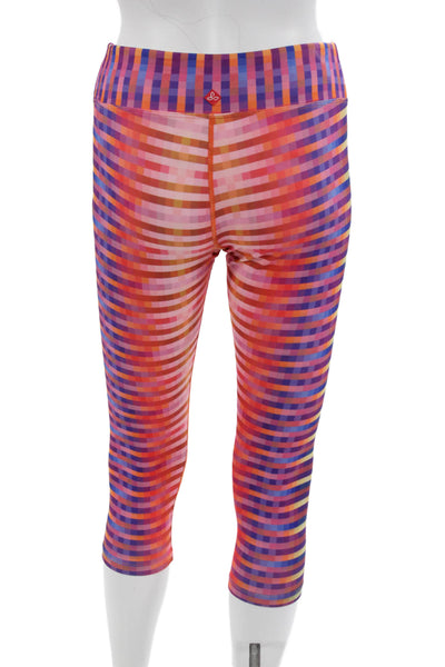 prAna Women Capri Leggings Blue Geometric Polyester Spandex Size S