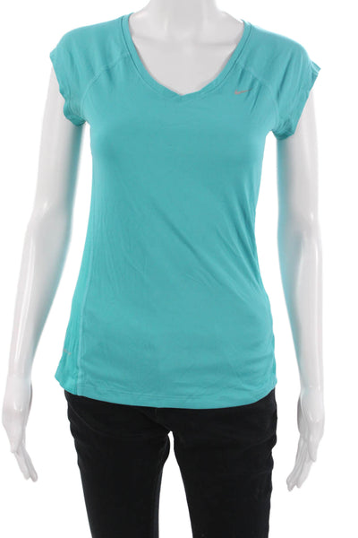 Nike Women Basic V-Neck Blue T-Shirt Short Sleeve Size XS