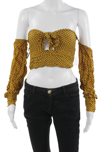 Bec & Bridge Womens Cropped Polka Dot Viscose Top Long Sleeve Yellow Size 4