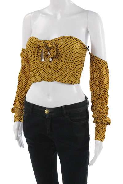 Bec & Bridge Womens Cropped Polka Dot Viscose Top Long Sleeve Yellow Size 4