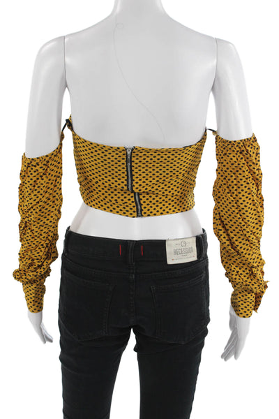 Bec & Bridge Womens Cropped Polka Dot Viscose Top Long Sleeve Yellow Size 4