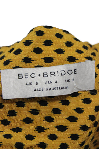 Bec & Bridge Womens Cropped Polka Dot Viscose Top Long Sleeve Yellow Size 4