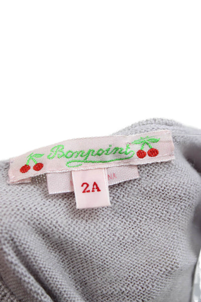 Bonpoint Girls Wool Knit Crew Neck Cardigan Light Purple Size 2T