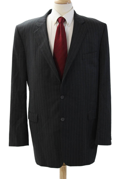 Jack Victor Mens Dark Gray Striped Wool Suit Jacket Collared Button Size 48