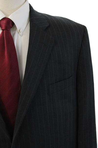 Jack Victor Mens Dark Gray Striped Wool Suit Jacket Collared Button Size 48