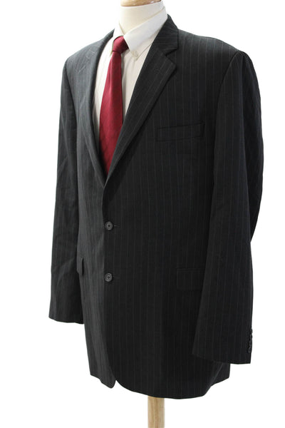 Jack Victor Mens Dark Gray Striped Wool Suit Jacket Collared Button Size 48