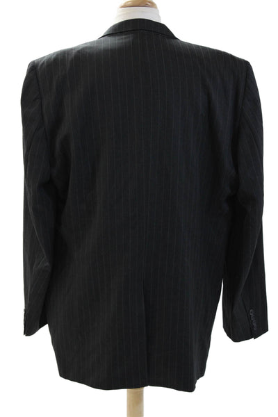 Jack Victor Mens Dark Gray Striped Wool Suit Jacket Collared Button Size 48