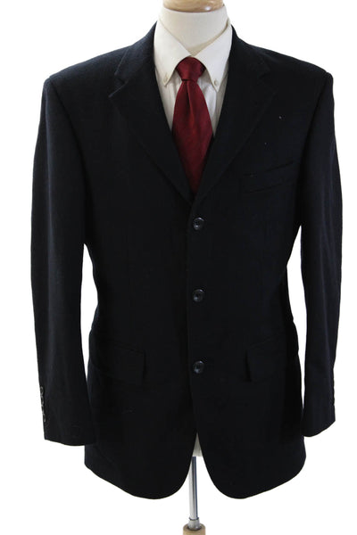 Oscar de la Renta Mens Blazer Black Wool Cashmere Blend Collared Button Size 38