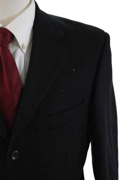Oscar de la Renta Mens Blazer Black Wool Cashmere Blend Collared Button Size 38