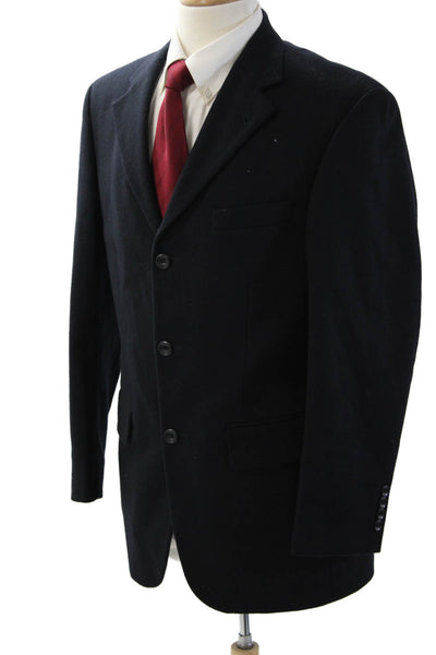 Oscar de la Renta Mens Blazer Black Wool Cashmere Blend Collared Button Size 38
