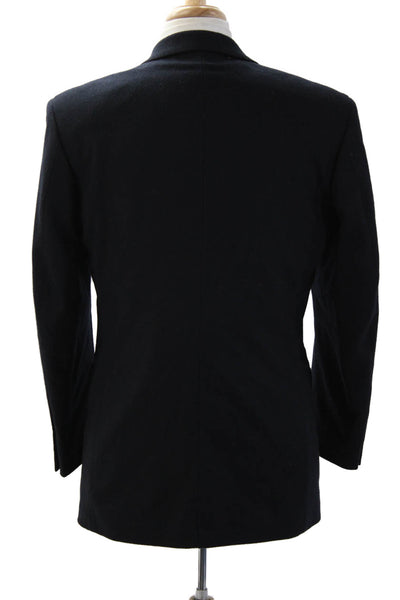 Oscar de la Renta Mens Blazer Black Wool Cashmere Blend Collared Button Size 38