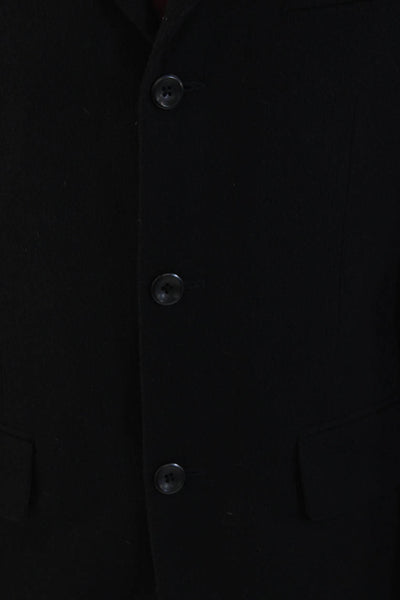 Oscar de la Renta Mens Blazer Black Wool Cashmere Blend Collared Button Size 38