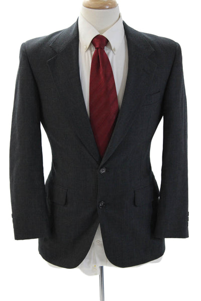 Botany Mens Dark Gray Checked Pure Wool Suit Jacket Collared Button Size 34