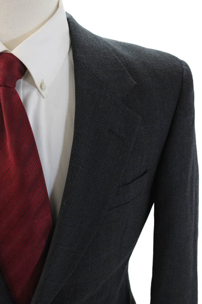 Botany Mens Dark Gray Checked Pure Wool Suit Jacket Collared Button Size 34
