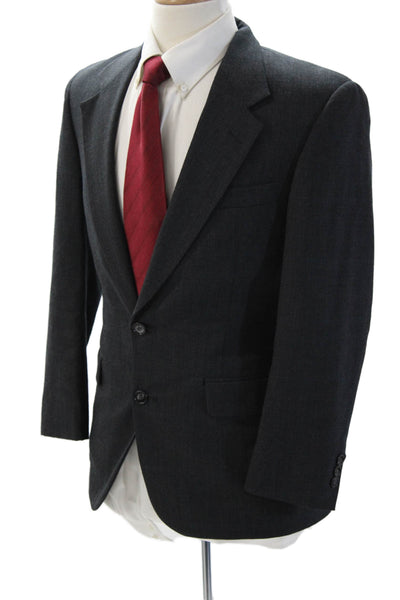 Botany Mens Dark Gray Checked Pure Wool Suit Jacket Collared Button Size 34
