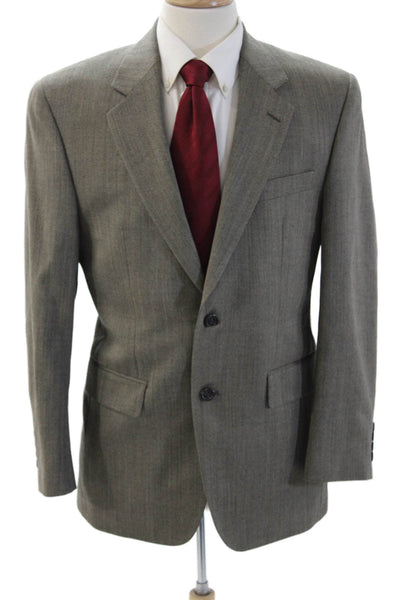 Chaps Mens Suit Jacket Gray Herringbone Wool Collared Button Fall Size 38