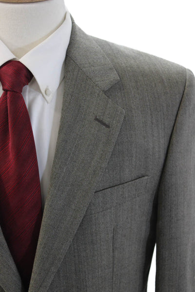 Chaps Mens Suit Jacket Gray Herringbone Wool Collared Button Fall Size 38