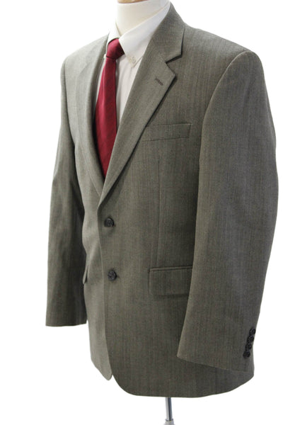 Chaps Mens Suit Jacket Gray Herringbone Wool Collared Button Fall Size 38