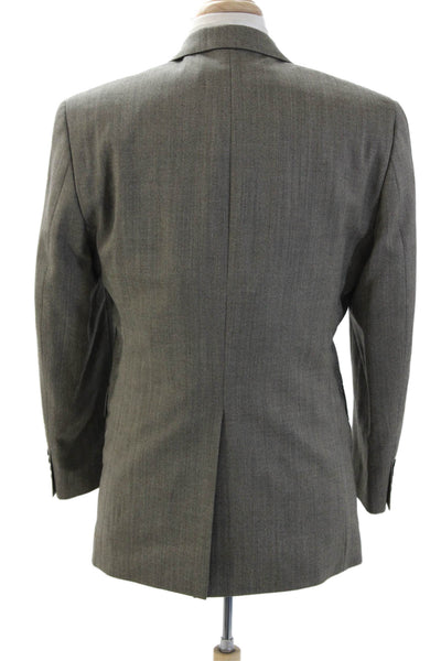 Chaps Mens Suit Jacket Gray Herringbone Wool Collared Button Fall Size 38