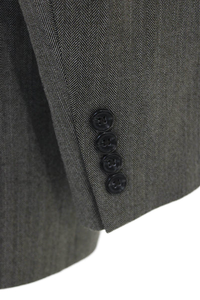 Chaps Mens Suit Jacket Gray Herringbone Wool Collared Button Fall Size 38