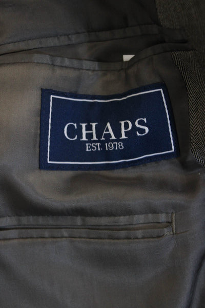 Chaps Mens Suit Jacket Gray Herringbone Wool Collared Button Fall Size 38