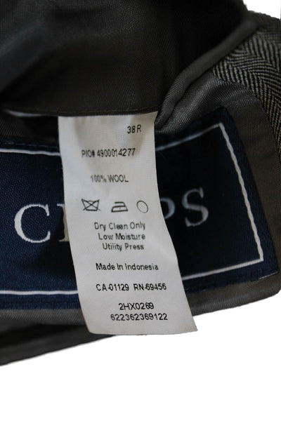 Chaps Mens Suit Jacket Gray Herringbone Wool Collared Button Fall Size 38