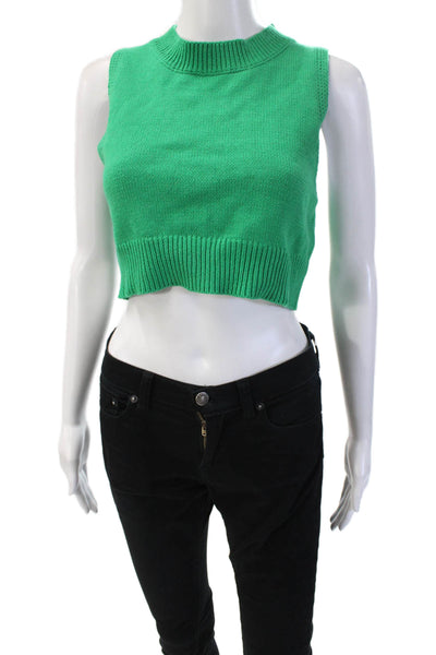 Superdown Women Cropped Basic Tank Green Crew Neck Zip Sleeveless Size S