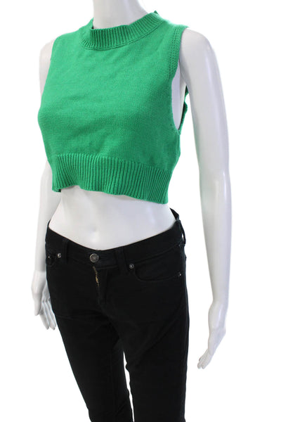 Superdown Women Cropped Basic Tank Green Crew Neck Zip Sleeveless Size S