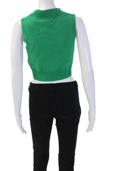 Superdown Women Cropped Basic Tank Green Crew Neck Zip Sleeveless Size S
