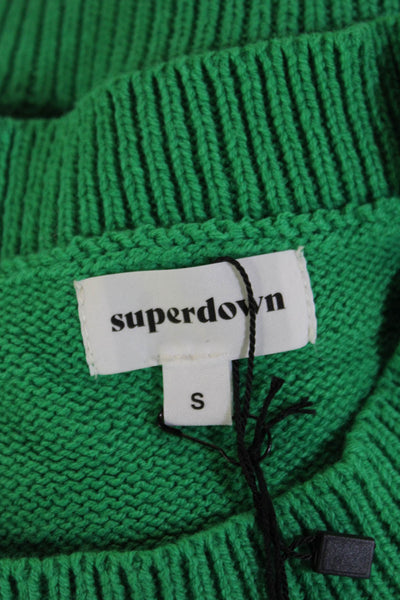 Superdown Women Cropped Basic Tank Green Crew Neck Zip Sleeveless Size S