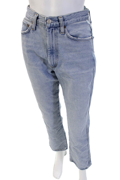 Agolde Womens High Rise Cropped Ankle Jeans Light Blue Organic Cotton Size 25