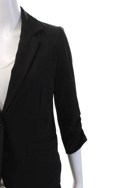 Eliza J Women Black V-Neck Blazer 3/4 Sleeve Button Front Poly Blend Size XS
