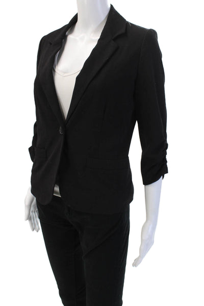 Eliza J Women Black V-Neck Blazer 3/4 Sleeve Button Front Poly Blend Size XS