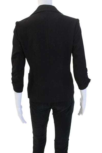 Eliza J Women Black V-Neck Blazer 3/4 Sleeve Button Front Poly Blend Size XS