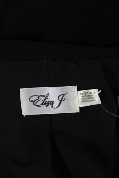 Eliza J Women Black V-Neck Blazer 3/4 Sleeve Button Front Poly Blend Size XS