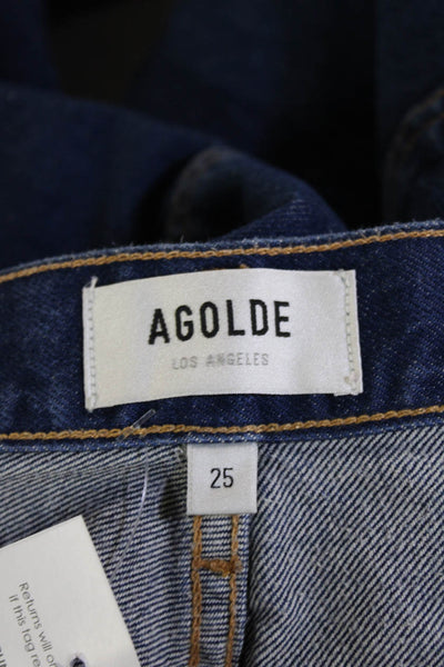 Agolde Unisex Dark Blue Cropped Straight High Rise Jeans Size 25