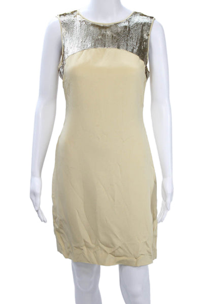 Pamela Dennis Women Beige Silk Sheath Dress Size 6