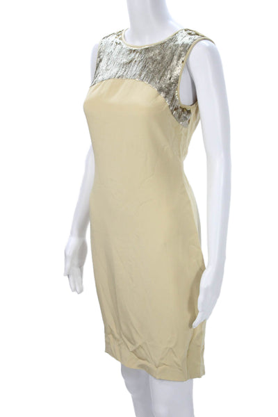 Pamela Dennis Women Beige Silk Sheath Dress Size 6