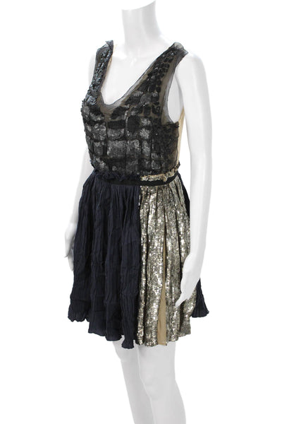 3.1 Phillip Lim Womens Silk V-Neck Mini Dress Black Sleeveless Tie Waist Size 2
