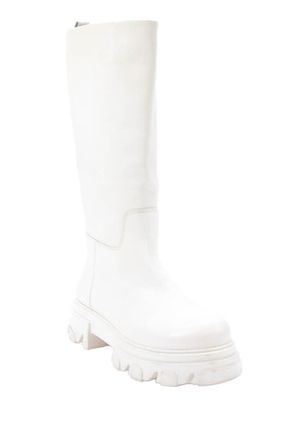 Steve Madden Womens Leather Pull On Mid Calf Chunky Boots White Size 8.,5
