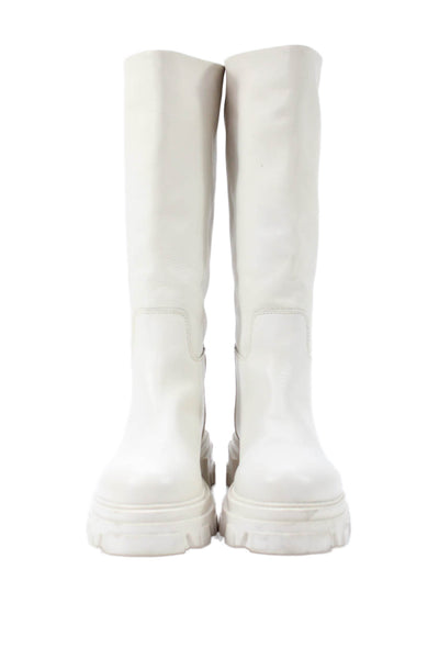 Steve Madden Womens Leather Pull On Mid Calf Chunky Boots White Size 8.,5