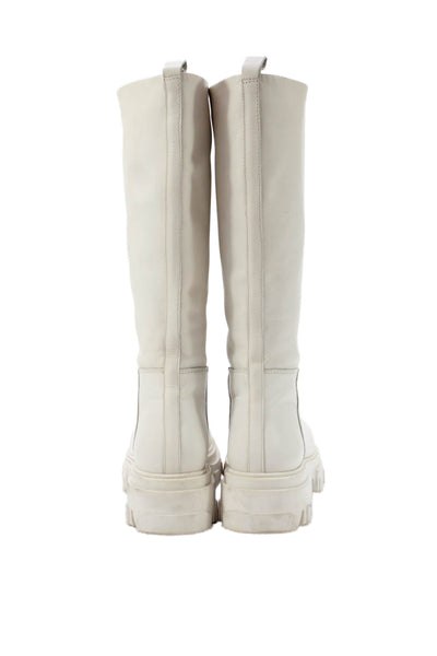 Steve Madden Womens Leather Pull On Mid Calf Chunky Boots White Size 8.,5
