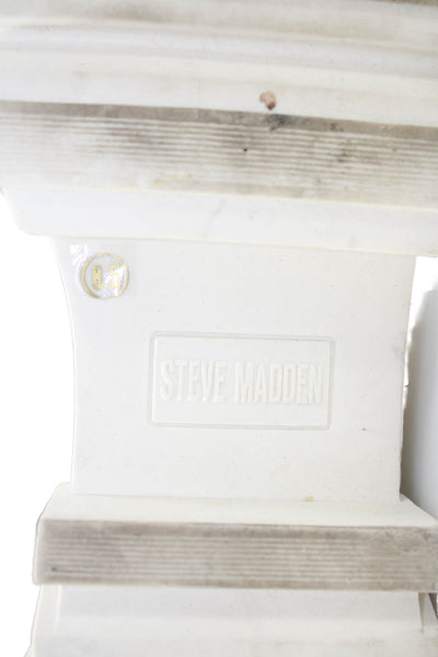 Steve Madden Womens Leather Pull On Mid Calf Chunky Boots White Size 8.,5